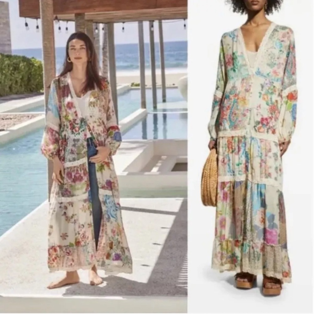 💓Gorgeous Bohemian Johnny Was Floral Patchwork Dress with Slip Included - Picture 3 of 14